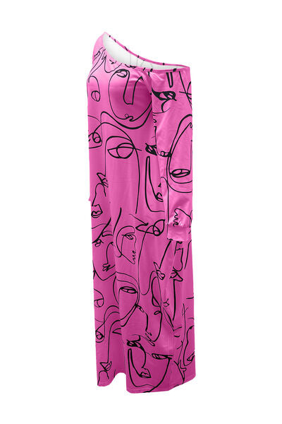 Printed Single Shoulder Lantern Sleeve Maxi Dress - Tigbuls Variety Fashion