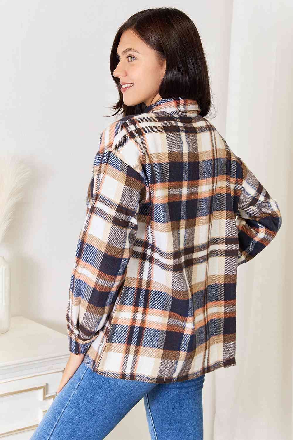 Double Take Plaid Button Front Shirt Jacket with Breast Pockets - Tigbuls Variety Fashion