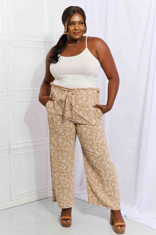 Heimish Right Angle Full Size Geometric Printed Pants in Tan - Tigbuls Variety Fashion