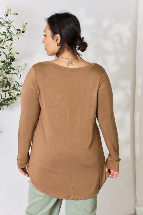 Casual Brown Long Sleeve V-Neck Top - Tigbuls Variety Fashion