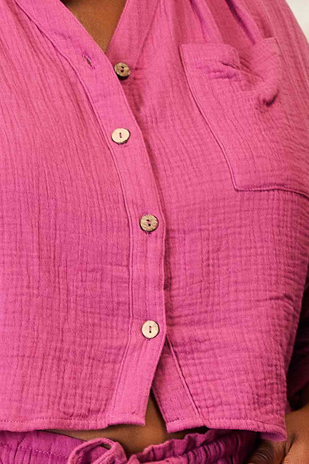 Fuchsia Buttoned Long Sleeve Top and Shorts Set - Tigbuls Variety Fashion