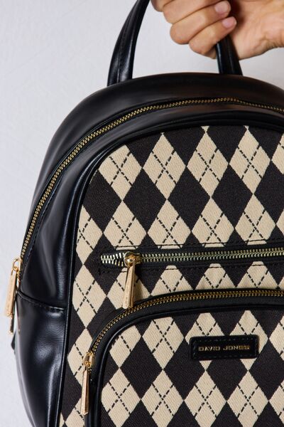 David Jones Argyle Pattern PU Leather Backpack - Tigbuls Variety Fashion