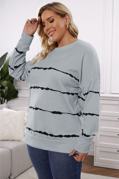 Plus Size Round Neck Dropped Shoulder Sweatshirt - Tigbuls Variety Fashion