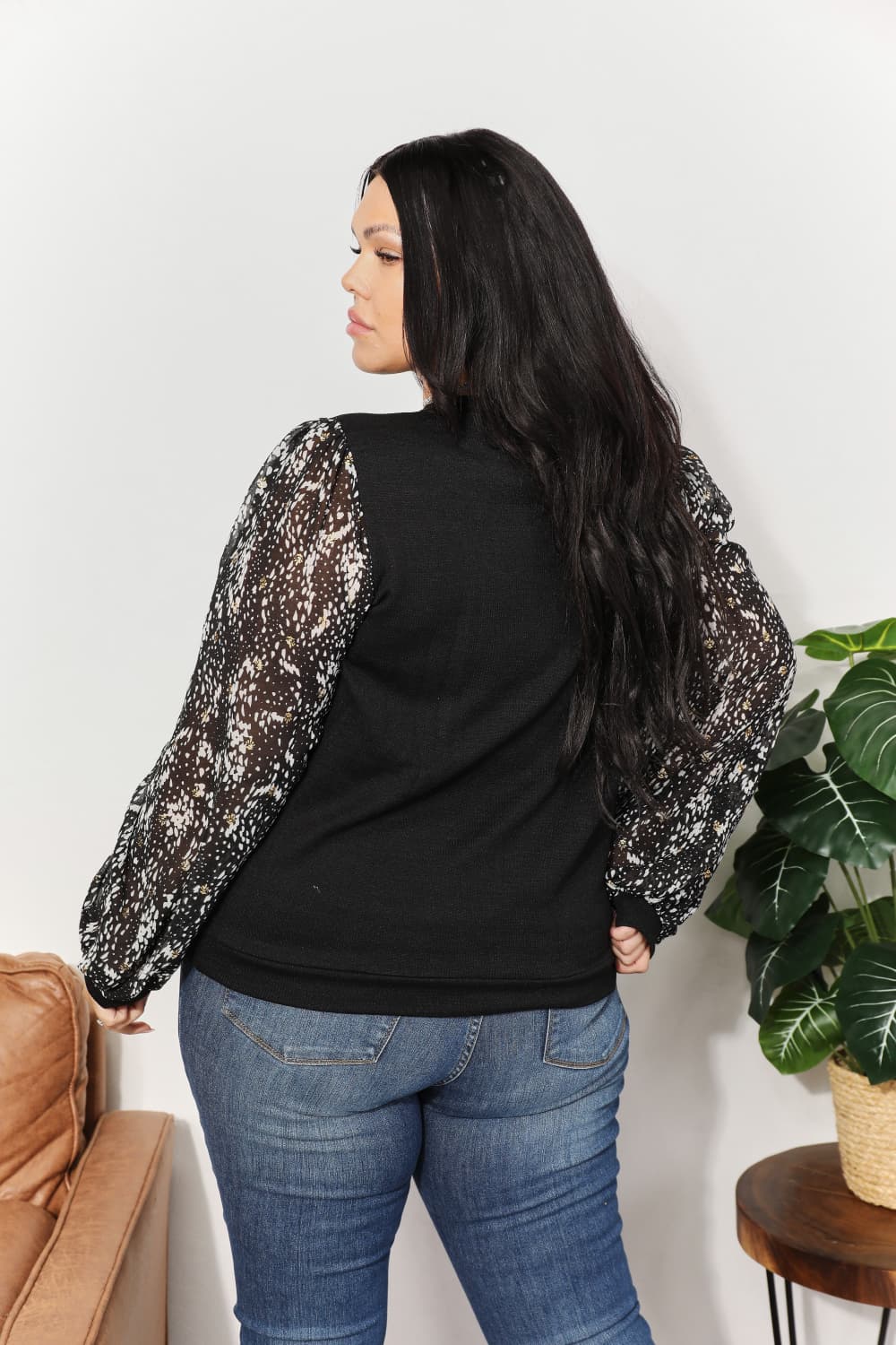 And The Why  Full Size Foil Printed Sleeve Top - Tigbuls Fashion