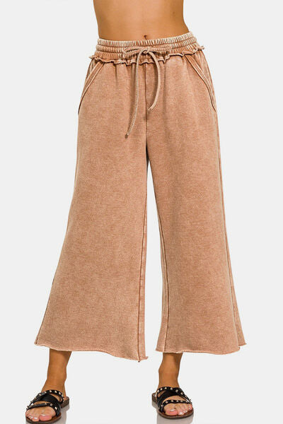 Zenana Acid Wash Fleece Wide Leg Pants - Tigbuls Variety Fashion