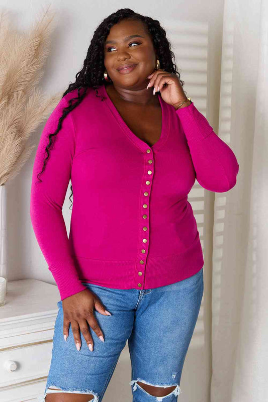 Size XL V-Neck Long Sleeve Fuchsia Cardigan - Tigbuls Variety Fashion