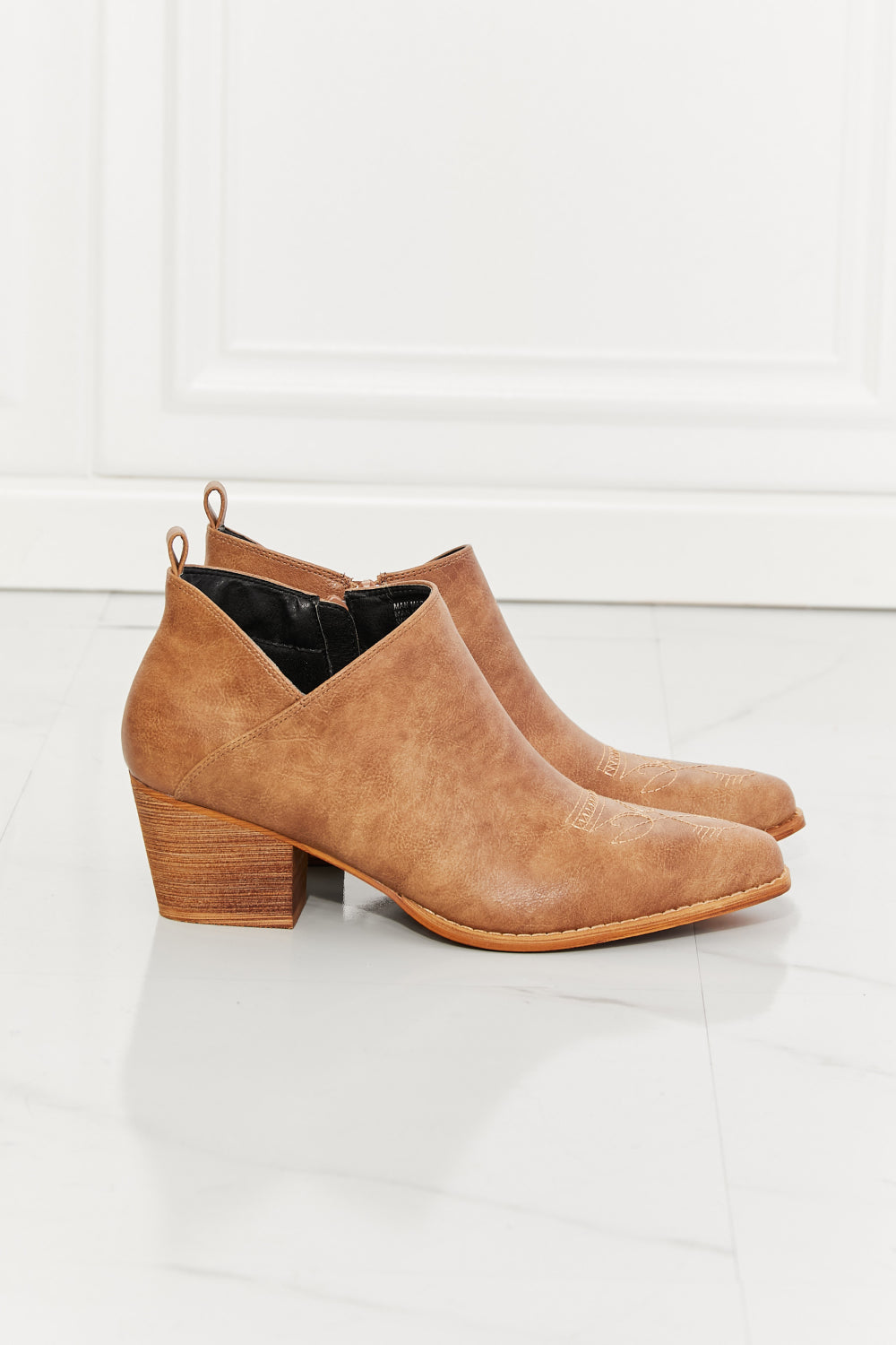 Embroidered Crossover Cowboy Bootie in Caramel - Tigbuls Variety