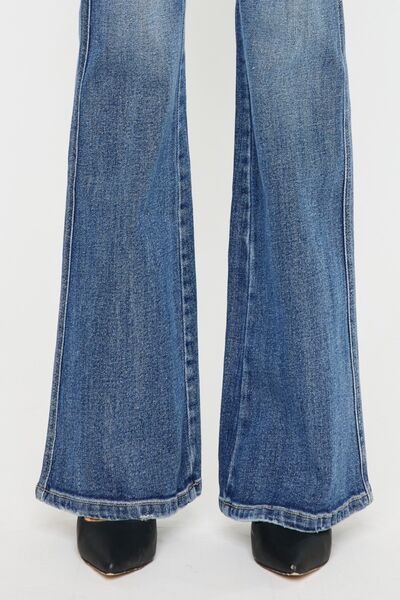 Kancan Cat's Whiskers High Waist Flare Med. Blue Jeans - Tigbuls Variety Fashion