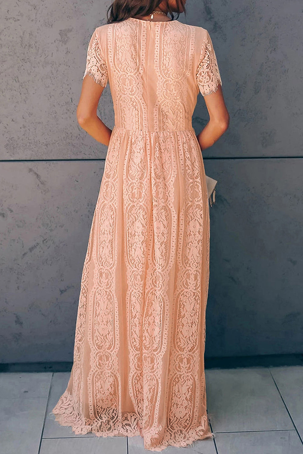 Scalloped Trim Lace Plunge Dress - Tigbul's Fashion
