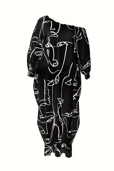 Printed Single Shoulder Lantern Sleeve Maxi Dress - Tigbuls Variety Fashion