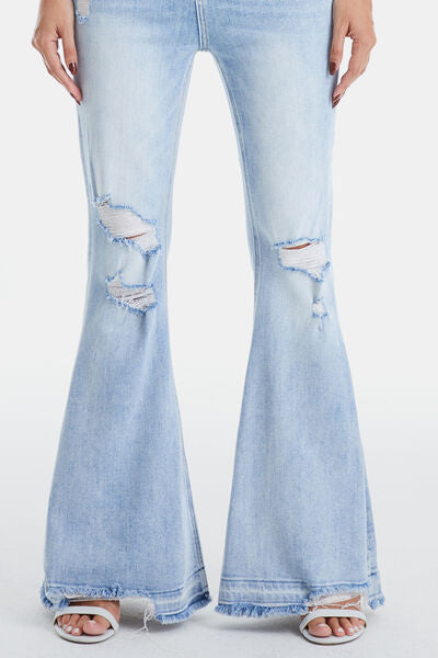  Full Size Run Distressed Raw Hem High Waist Flare Jeans - Tigbuls Variety Fashion