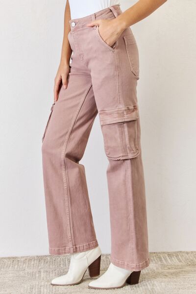 Mauve High Rise Cargo Wide Leg Jeans | Tigbuls Variety Fashion