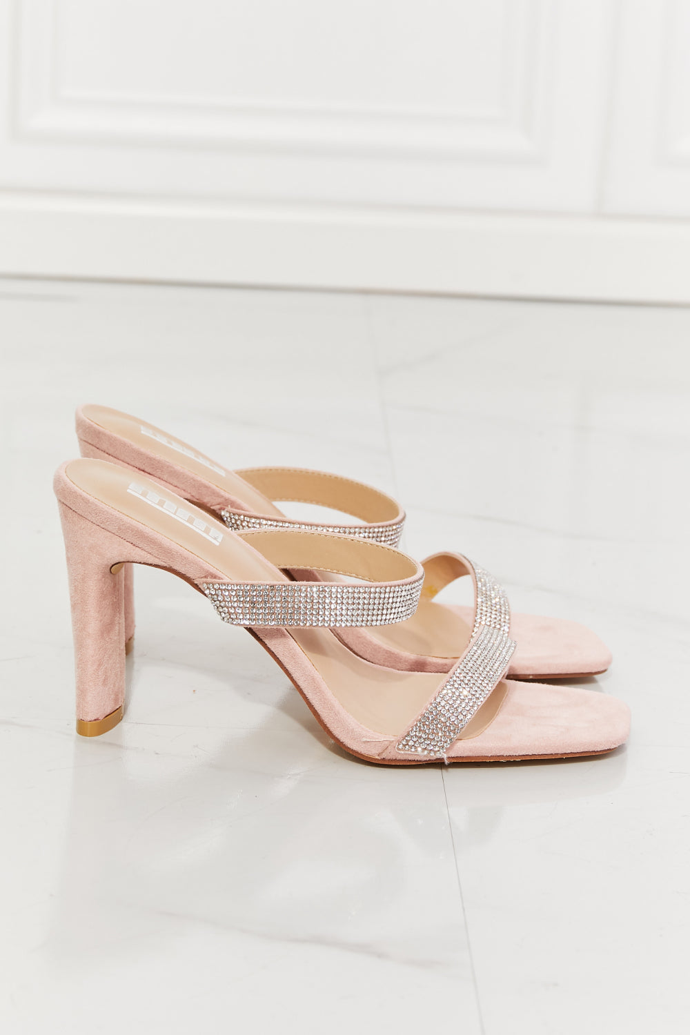 Women's Rhinestone Block Heel Sandal in Pink | Tigbul's Fashion