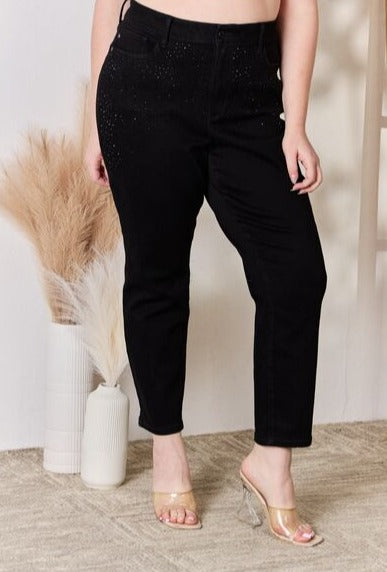 Judy Blue Rhinestone Embellishment Black Slim Jeans - Tigbuls Variety Fashion