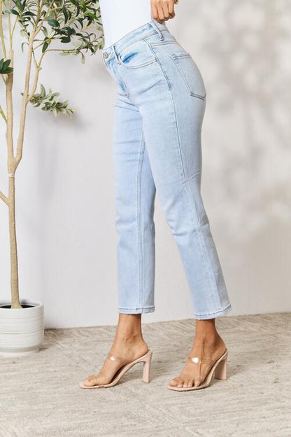 Light and Medium Blue High Waist Straight Jeans - Tigbuls Variety Fashion