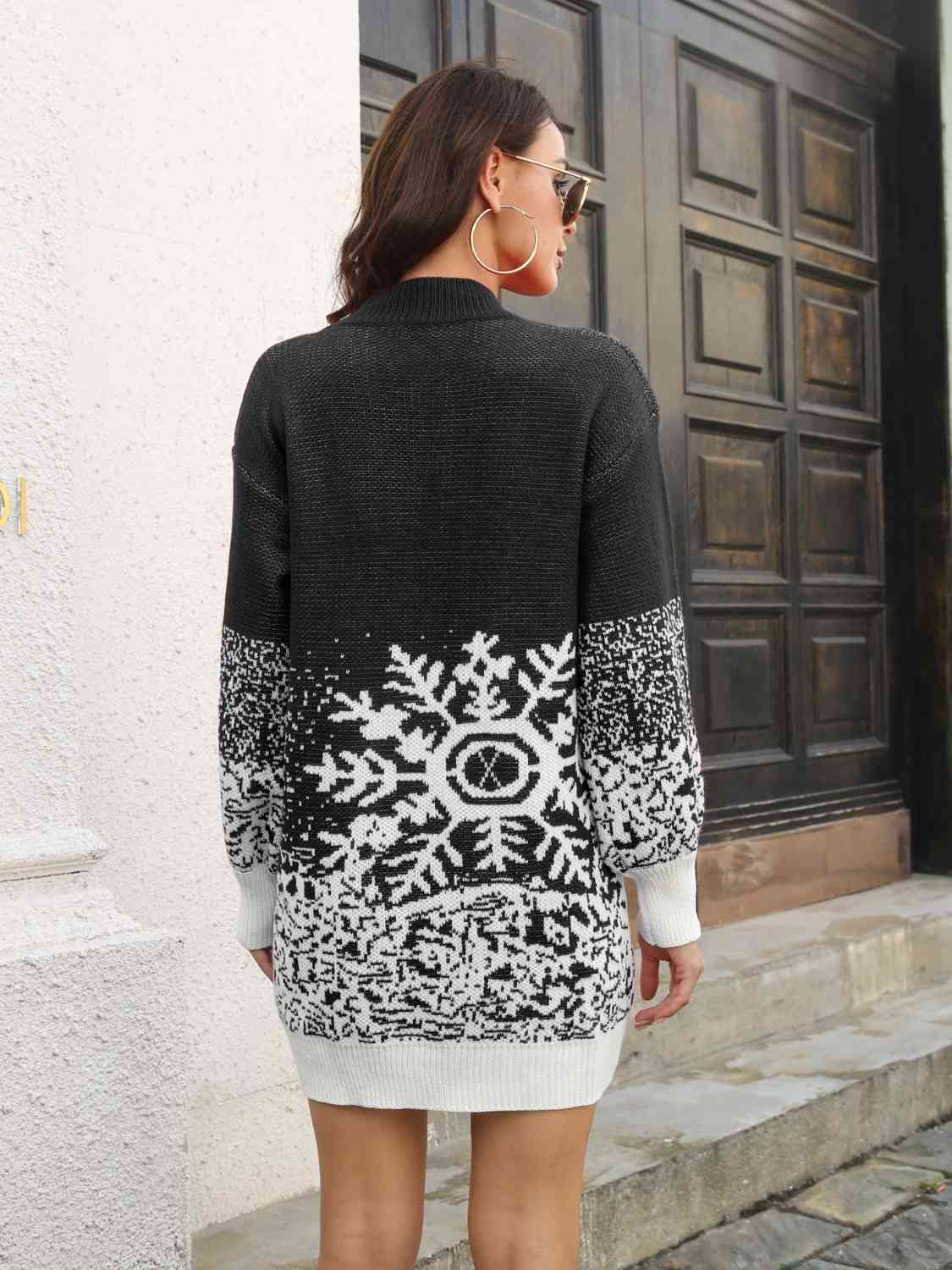 Snowflake Pattern Sweater Dress - Tigbuls Variety Fashion