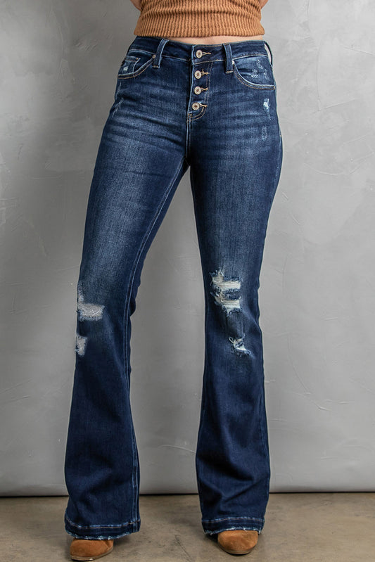 Button Fly Distressed Bootcut Jeans - Tigbul's Fashion