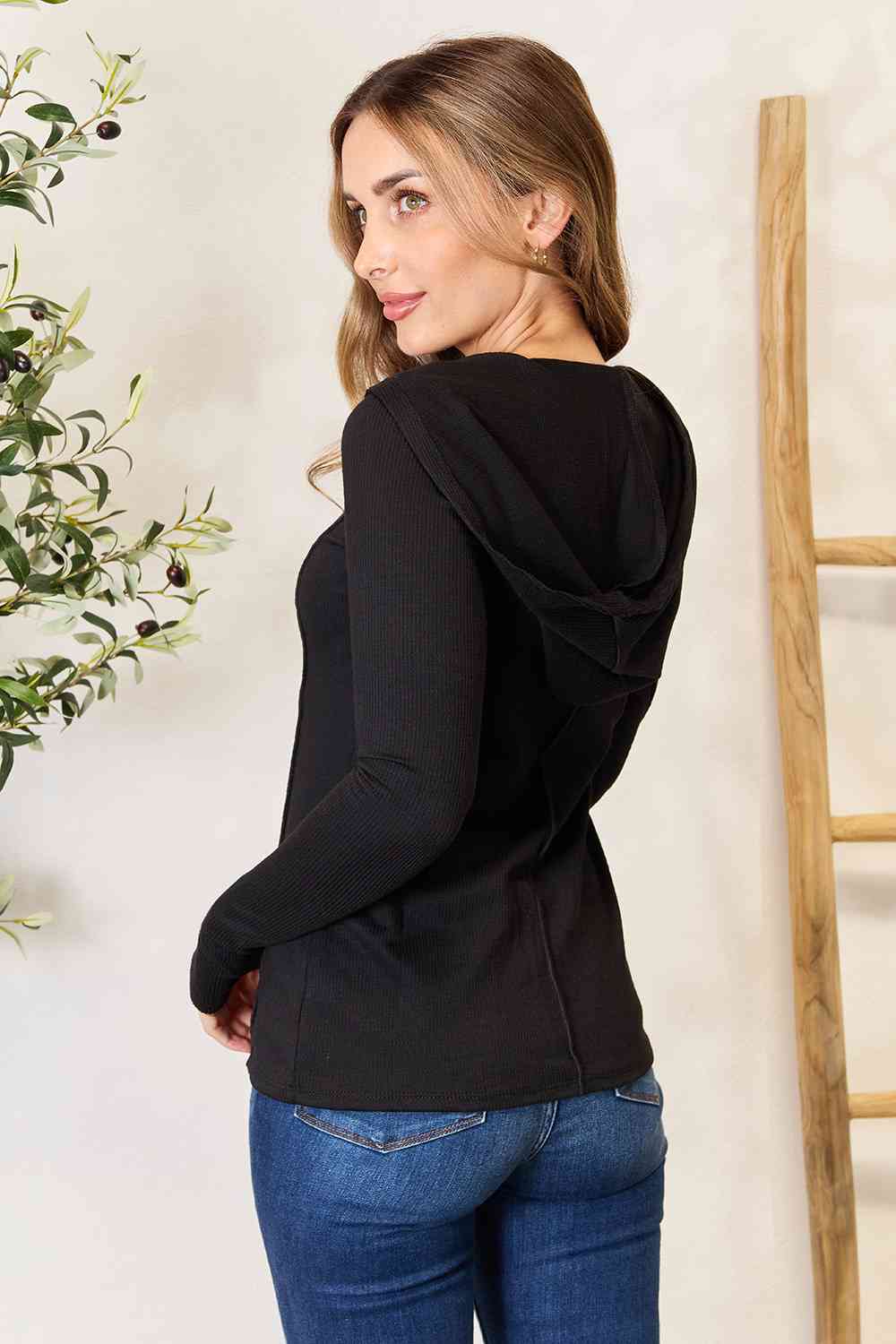 Black Exposed Seam Long Sleeve Hoodie - Tigbuls Variety Fashion