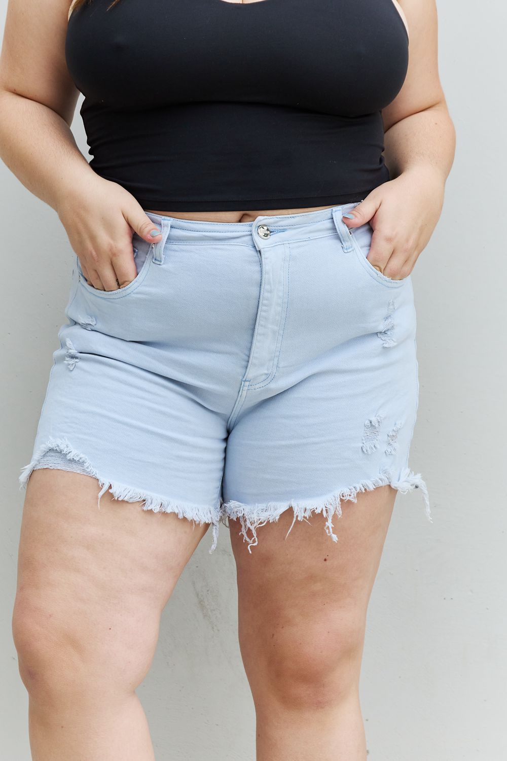 High Waisted Distressed Shorts in Ice Blue | Tigbuls Variety