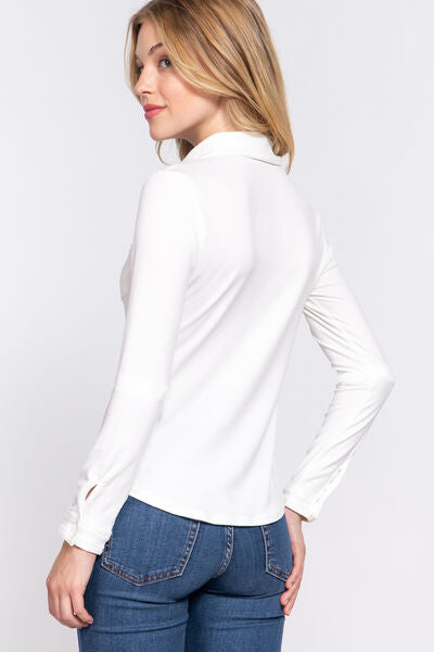 ACTIVE BASIC Long Sleeve Front Pocket DTY Brushed Shirt - Tigbuls Variety Fashion