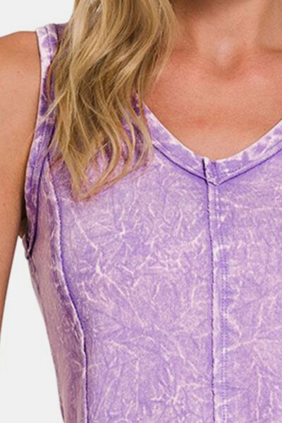 Lavender Exposed Seam V-Neck Wide Strap Tank - Tigbuls Variety Fashion