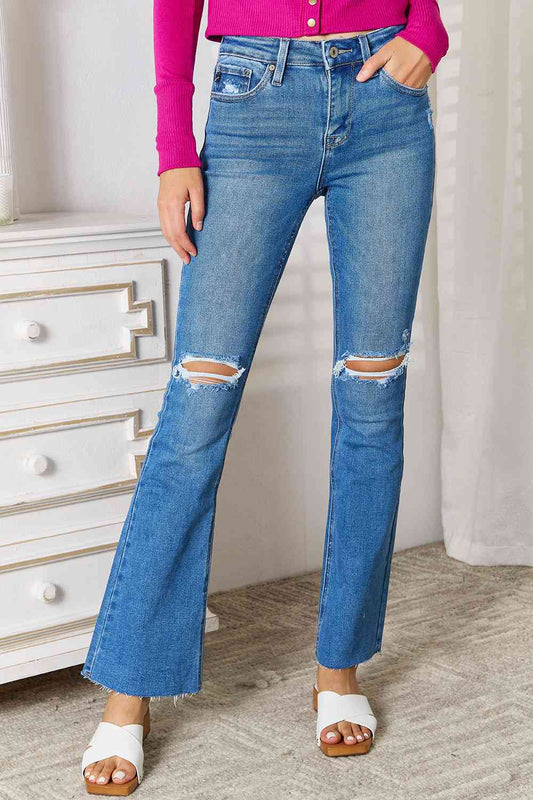 Kancan Full Size Distressed Raw Hem Bootcut Jeans - Tigbuls Variety Fashion