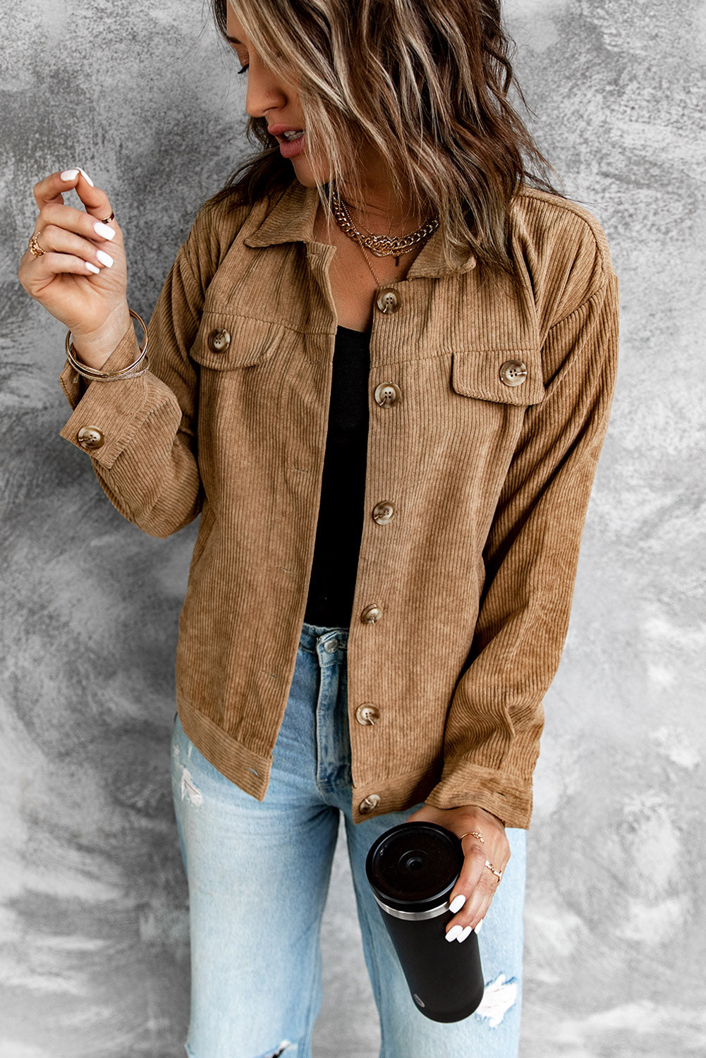 Corduroy Long Sleeve Jacket - Tigbuls Variety Fashion