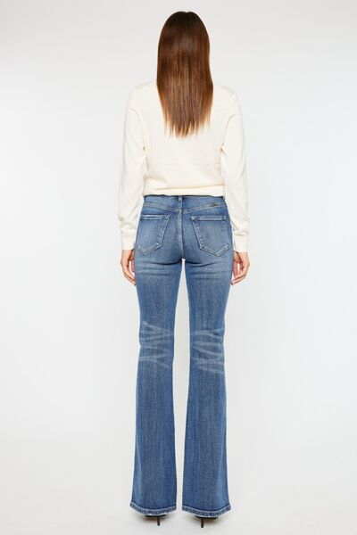 Kancan Cat's Whiskers High Waist Flare Med. Blue Jeans - Tigbuls Variety Fashion