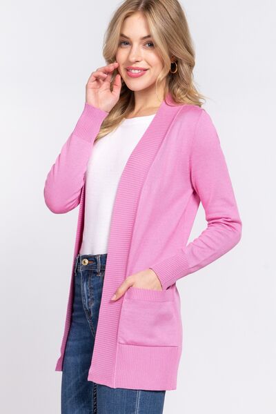 Pink Ribbed Trim Open Front Cardigan Small to 2XL - Tigbuls Variety Fashion