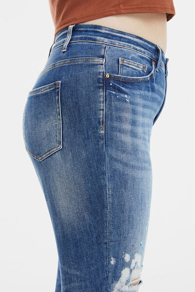 BAYEAS Full Size High Waist Distressed Paint Splatter Pattern Jeans - Tigbuls Variety Fashion