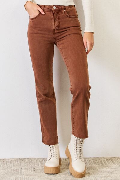 Brown High Rise Tummy Control Straight Jeans | Tigbuls Variety