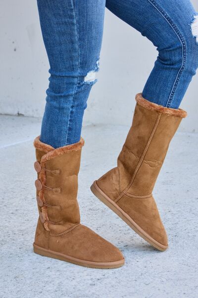 Tan Warm Fur Lined Flat Boots - Tigbuls Variety Fashion