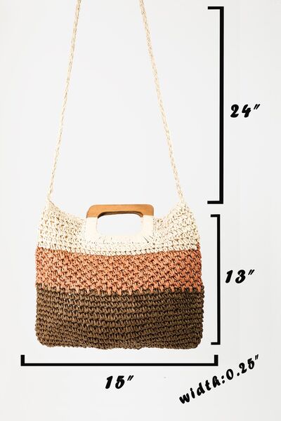 Fame Color Block Double-Use Braided Tote Bag - Tigbuls Variety Fashion