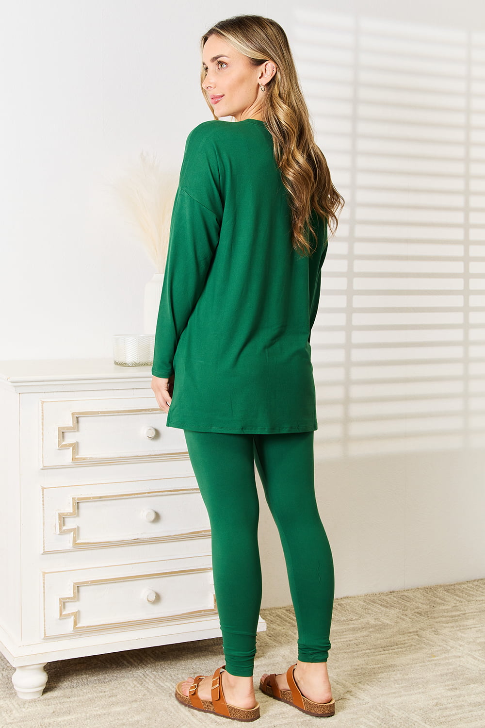Dark Green Long Sleeve Top and Leggings Set | Tigbuls Variety