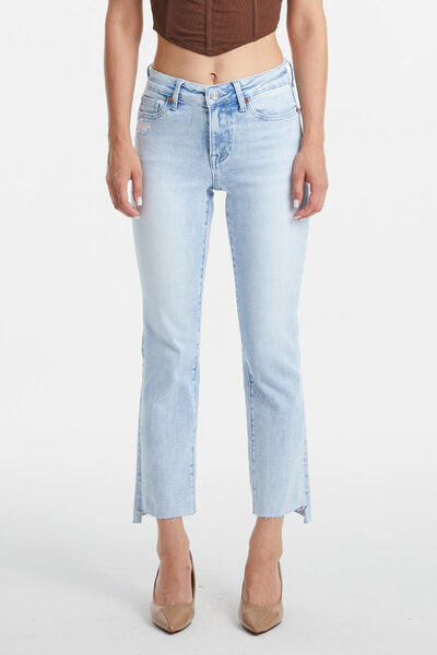 BAYEAS Full Size High Waist Raw Hem Washed Straight Jeans - Tigbuls Variety Fashion