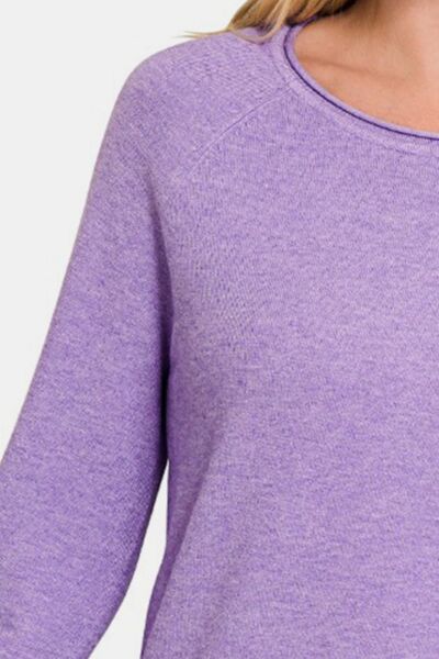 Lavender Rolled Round Neck Long Sleeve Sweater - Tigbuls Variety Fashion