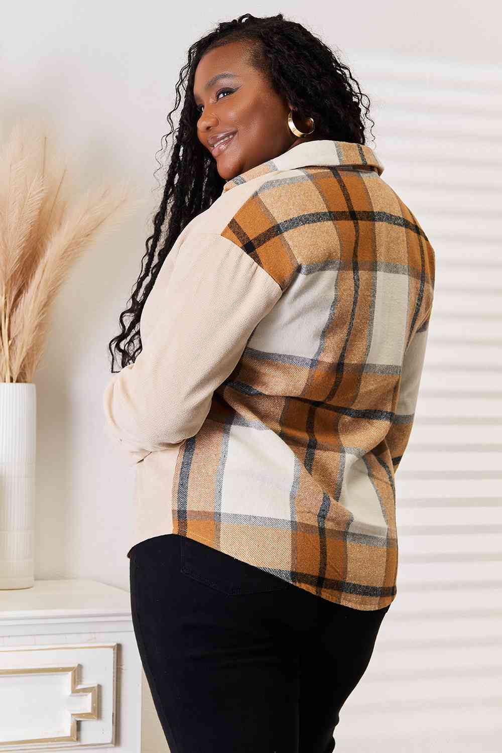 Tan Plaid Print Dropped Shoulder Shirt | Tigbuls Variety Fashion