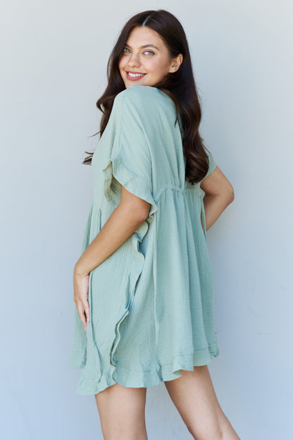 Ninexis Out Of Time Full Size Ruffle Hem Dress with Drawstring Waistband in Light Sage - Tigbul's Fashion