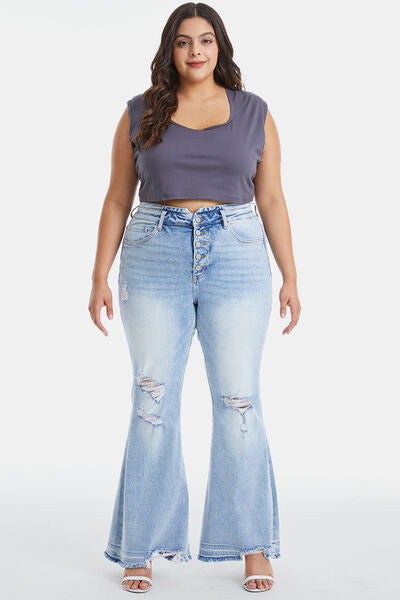  Full Size Run Distressed Raw Hem High Waist Flare Jeans - Tigbuls Variety Fashion
