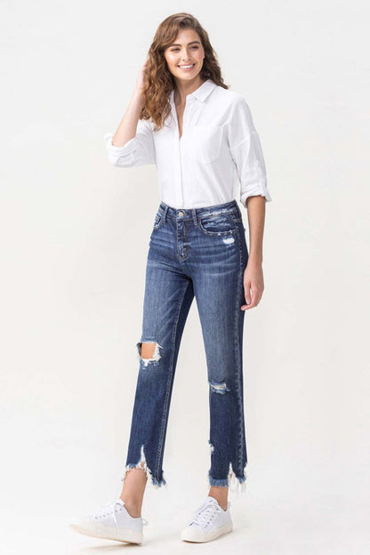  High Rise Distressed Crop Straight Leg Jeans - Tigbul's Fashion