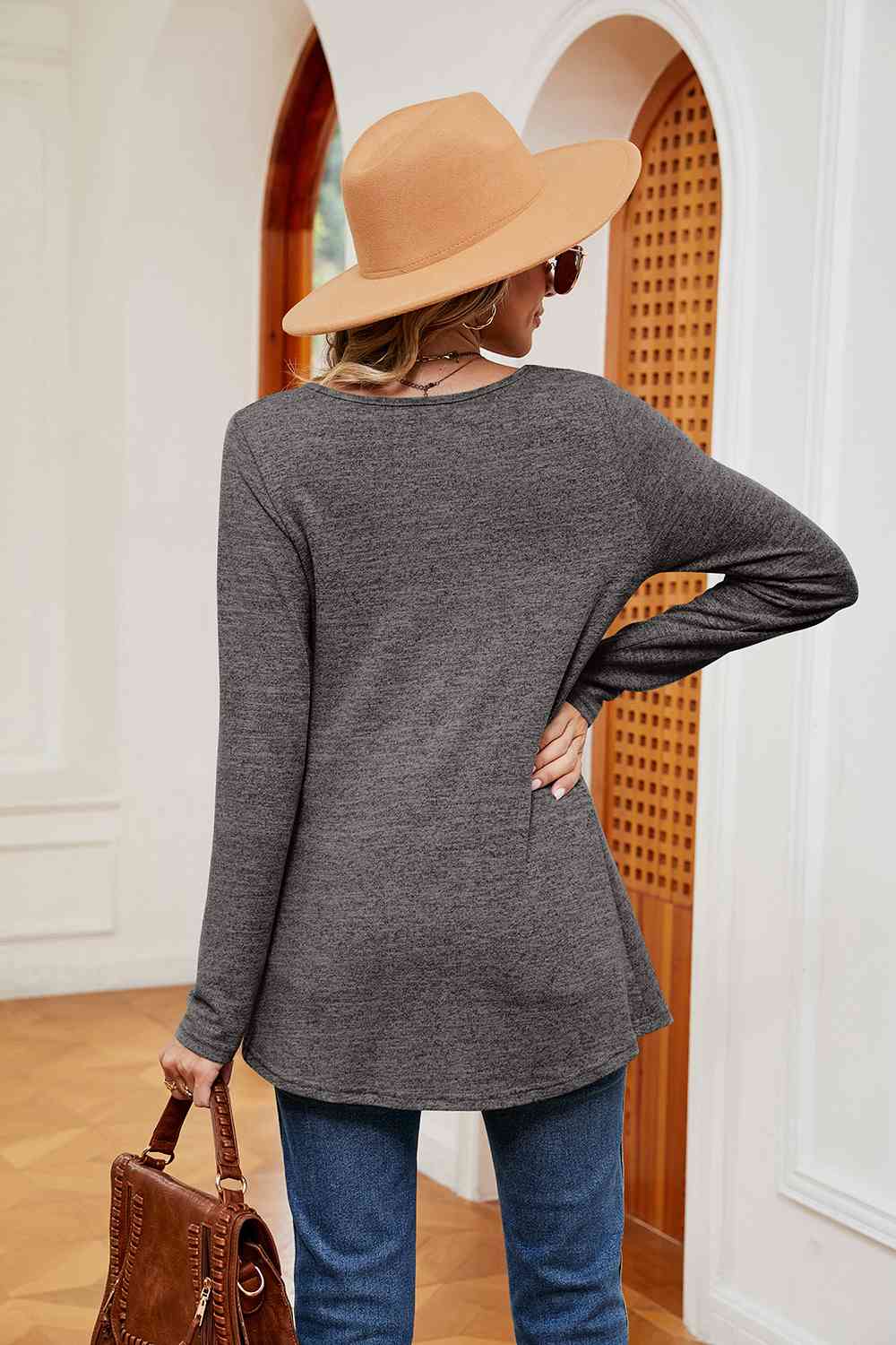 Square Neck Long Sleeve Peplum Top - Tigbuls Variety Fashion