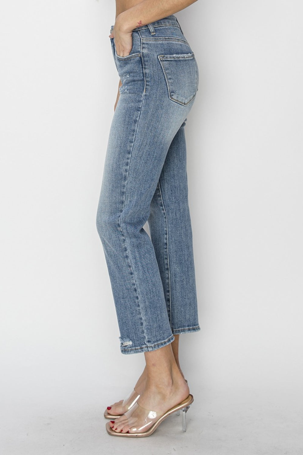 RISEN Full Run High Waist Distressed Cropped Jeans - Tigbuls Variety Fashion