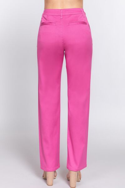 Pink High Waist Straight Twill Pants - Tigbuls Variety Fashion