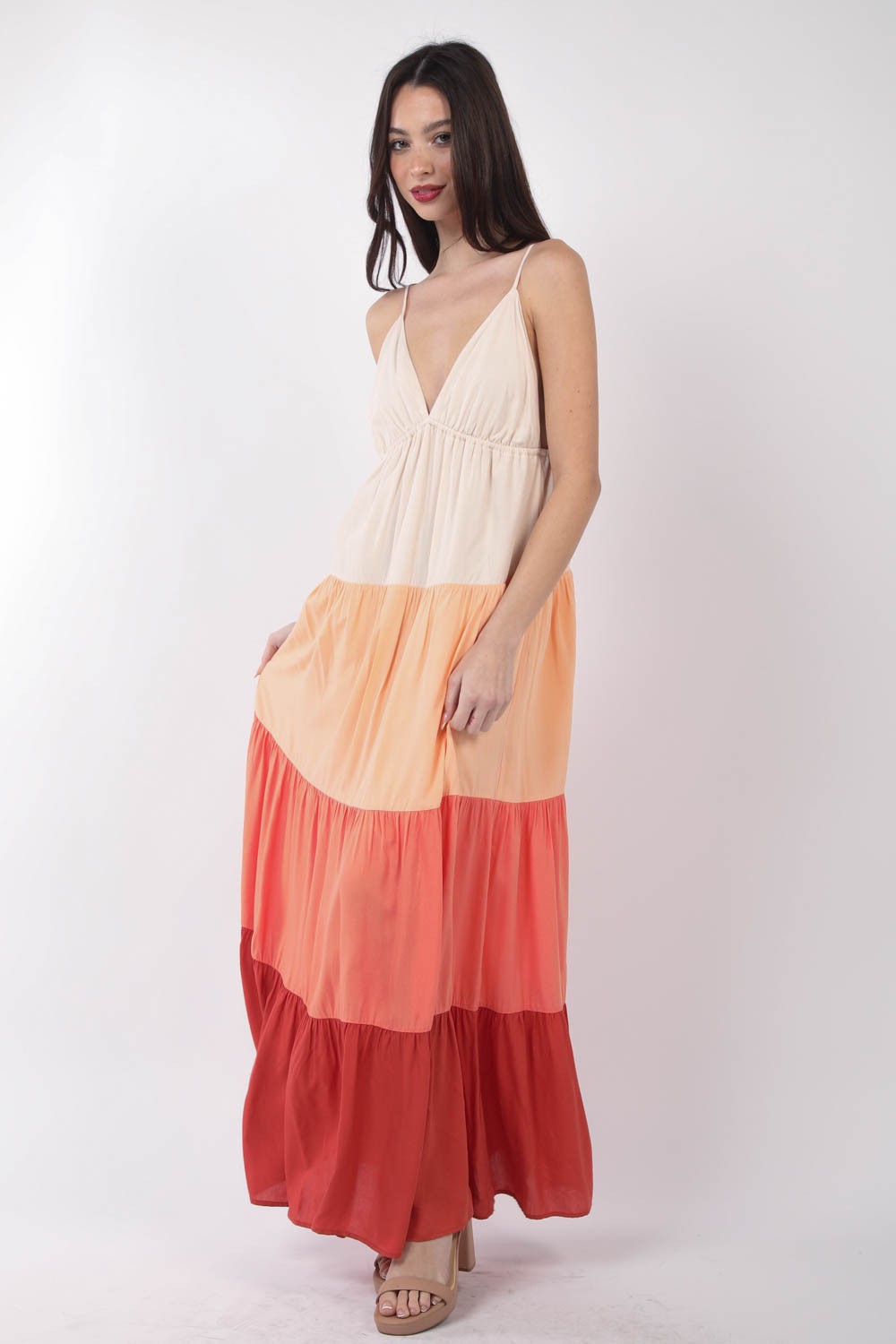 VERY J Color Block Tiered Maxi Cami Dress - Tigbuls Variety Fashion