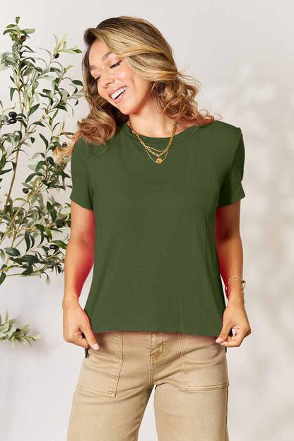 Round Neck Short Sleeve T-Shirt in Assorted Colors - Tigbuls Variety Fashion