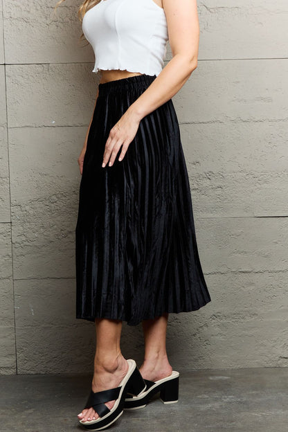 Black Accordion Pleated Flowy Midi Skirt - Tigbul's Fashion