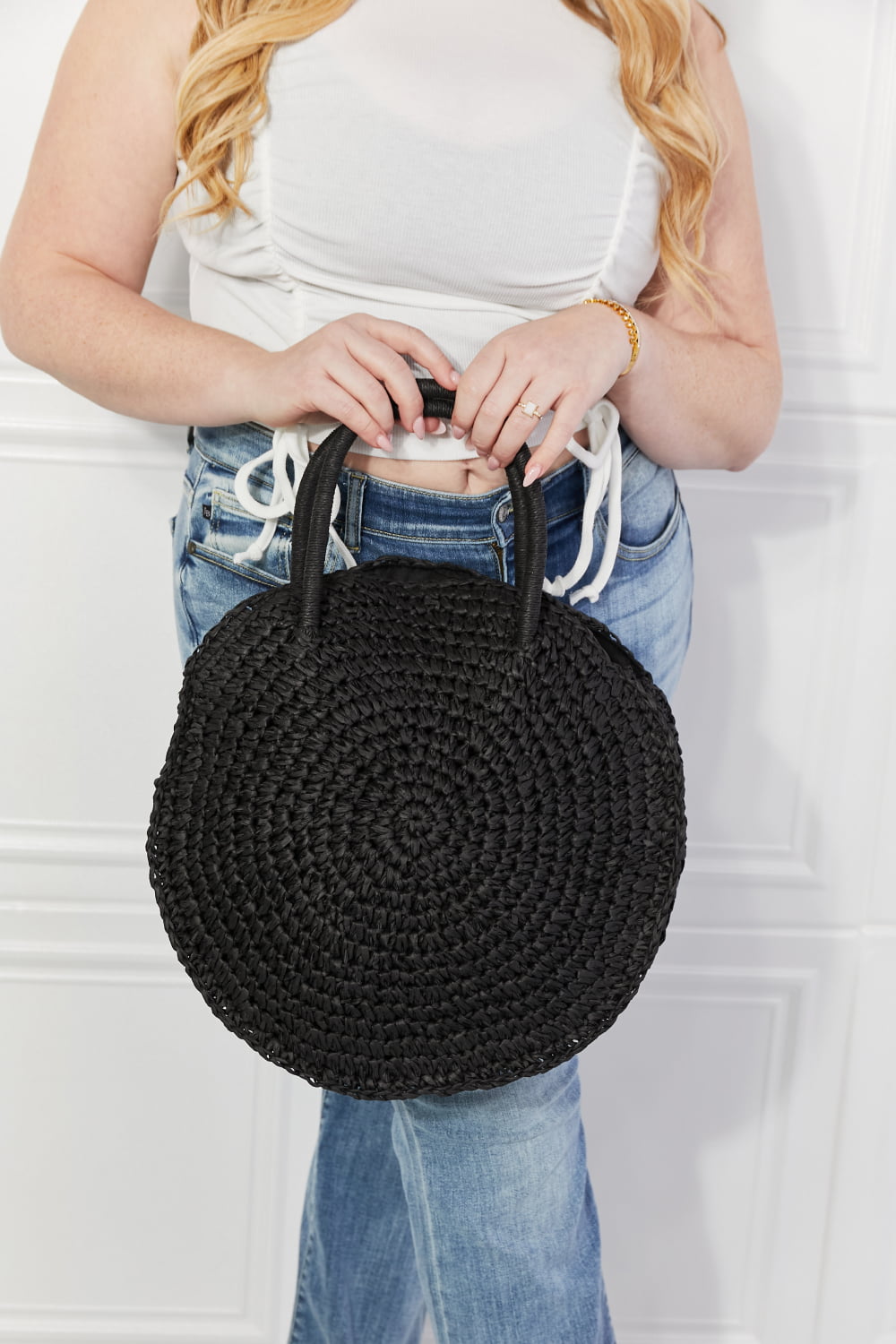 Justin Taylor Beach Date Straw Rattan Handbag in Black - Tigbul's Fashion