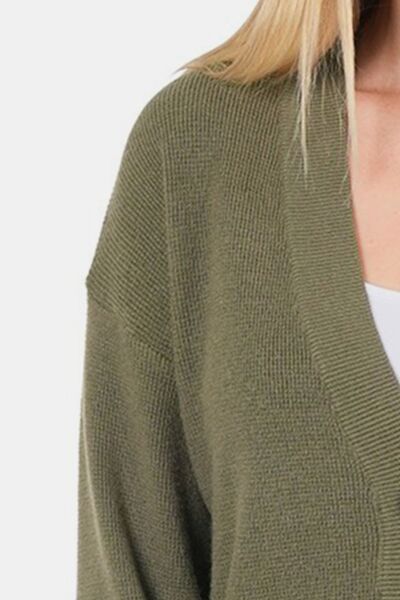 Olive Button Up V-Neck Dropped Shoulder Cardigan - Tigbuls Variety Fashion