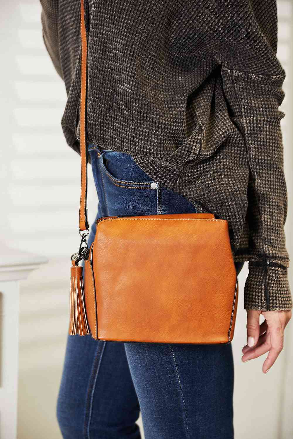 SHOMICO PU Leather Crossbody Bag with Tassel - Tigbuls Variety Fashion
