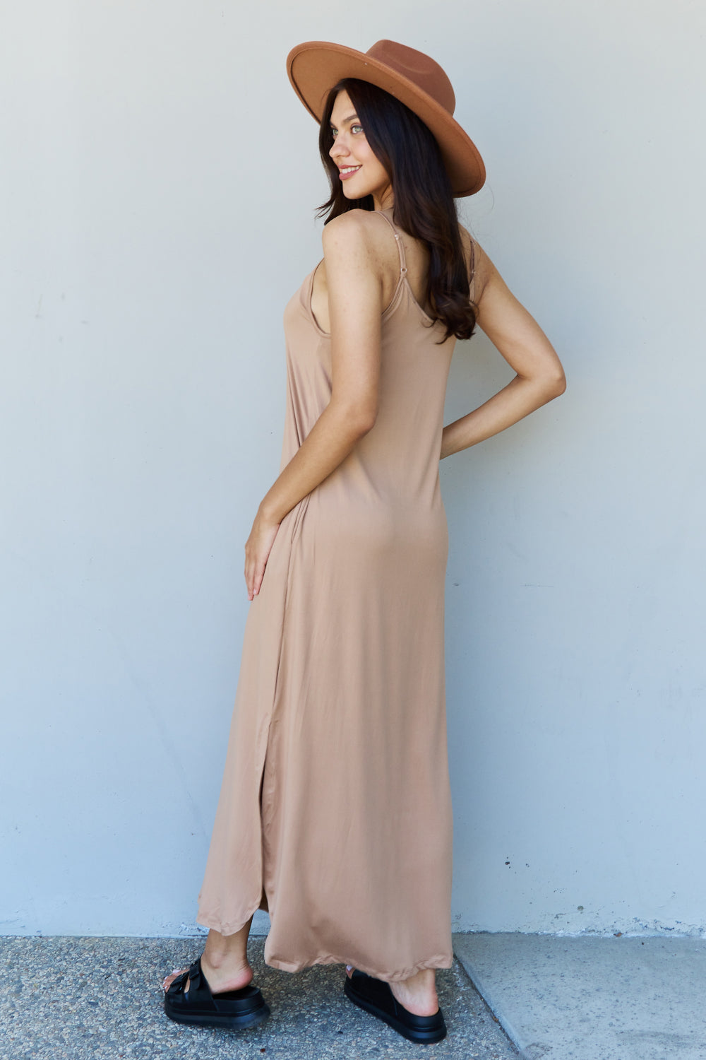Ninexis Good Energy Full Size Cami Side Slit Maxi Dress in Camel - Tigbul's Fashion